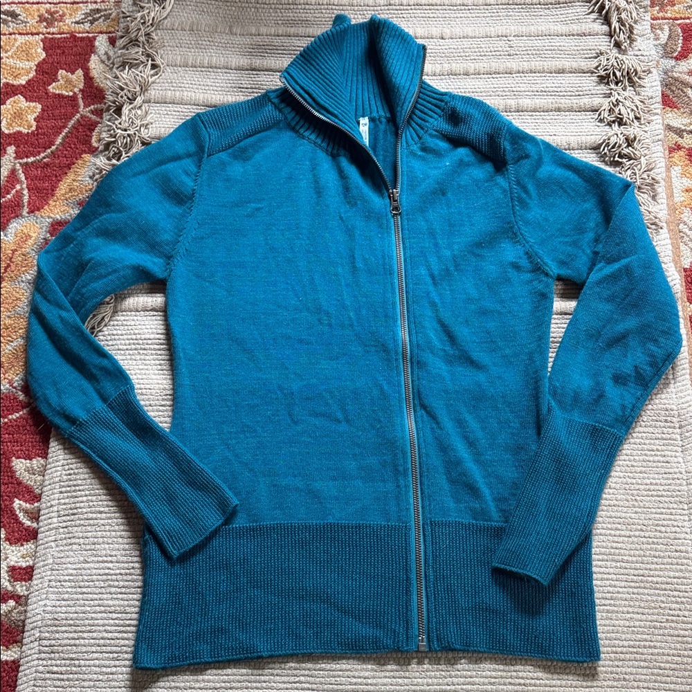 Kuhl Alpine Sweater Merino Wool Full Zip turtle neck turquoise aqua womens S